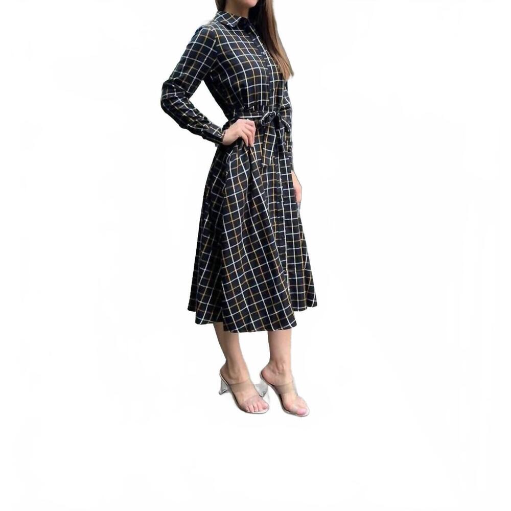 NEW ROSLYN long sleeve plaid dress in black